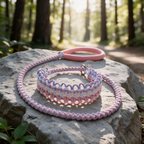 Artisan pastel pink and lavender braided dog leash and collar set with pearl accents - Rove Cord
