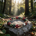 Holiday artisan braided dog collar with festive red and green flower pearls and metal buckle - Rove Cord
