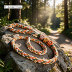 Meadow Bloom handmade braided dog leash in 01 Autumn Cream on forest rock - Rove Cord
