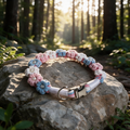 Braided cotton dog collar with pastel pink, blue and white flower pearls and metal buckle - Rove Cord
